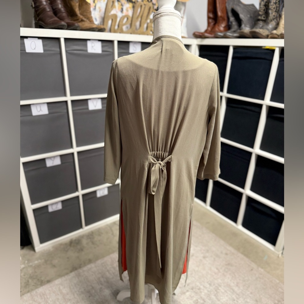 Hiatus Olive Green Long Open Cardigan Kimono Duster - Picture 3 of 7